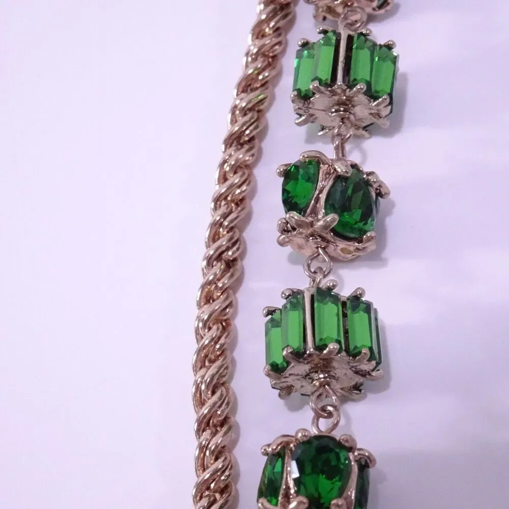 Neiman Marcus Rose Gold Chain Necklace with Green Gem Accents - Picture 8 of 9